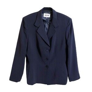 Kasper‎ Women's 3 Button Blazer Size 10 Navy Notched Collar Pocket Work Career